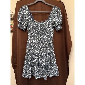 Altar'd State Women's Small Ruffle Lined Dress Short Sleeves Floral Blue